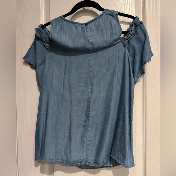 LC Lauren Conrad Blue Ruffled Blouse - Picture 5 of 8